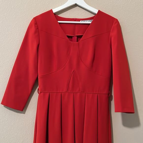 Tailored Crepe Midi Dress in Red - Picture 2 of 9